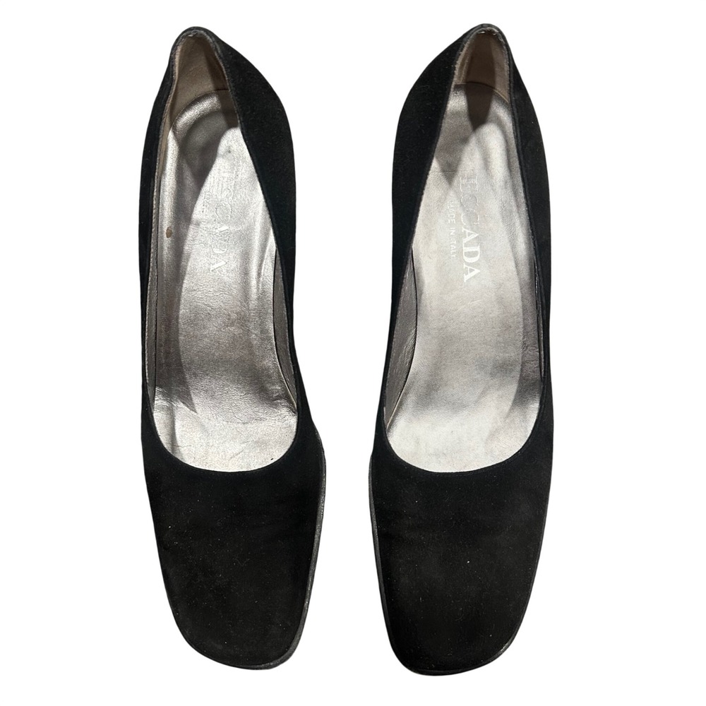 Escada Black Suede Square Toe Block Heel Pumps Made in Italy Womens Size 7.5 B